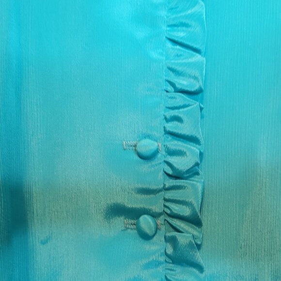 Vintage Polyester Blouse Turquoise Ruffle 70s Union Made Button Front Sz 38 Lrg - Picture 7 of 11